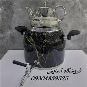 کتری قوری نزاز طرح سنگ گرانیت مشکی، 5لیتر ، استیل ضخیم، قوری چینی کروم