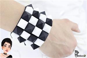 دستبند چهار ردیف استاد مشکی - سفید