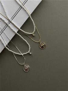 گردنبند 2 لاین مرواریدی با پلاک صورت