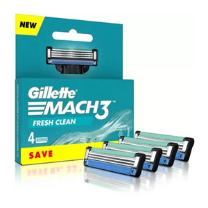 تیغ یدک مچتری فرش کلین Gillette Mach3 Fresh Clean با نوار نشانگر روان‌سازی (بسته 4 عددی)