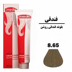 رنگ مو مدیا شماره 8.65 سری فندقی | رنگ بلوند فندقی روشن، حجم 100 میلی لیتر
