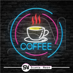 تابلو نئون فنجان قهوه با متن ( COFFEE ) مدل 7 , تابلو نئون کافه کد 011ترانس