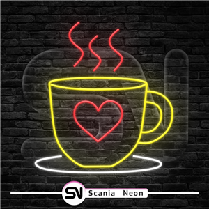 تابلو نئون فنجان قهوه مدل 15 , تابلو نئون کافه کد 019ترانس