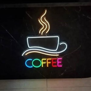 تابلو نئون لیوان کافه شکلک دار , تابلو نئون کافه