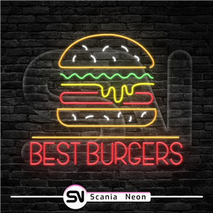 تابلو نئون بهترین برگر (BEST BURGERS) مدل 4 , تابلو نئون فست فود کد 019ترانس