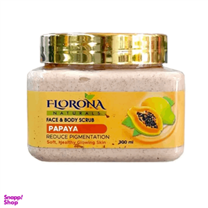 اسکراب صورت و بدن فلورنا مدل پاپایا حجم 300 میلی لیتر