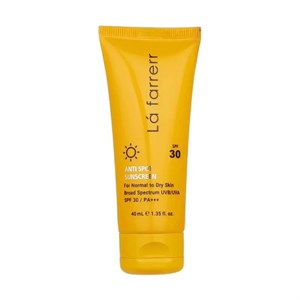 کرم ضدآفتاب و ضدلک بی‌رنگ لافارر، با SPF30، حاوی محافظ UVA ،UVB و PA، مناسب پوست‌های خشک و معمولی، حجم 40 میلی‌لیتر