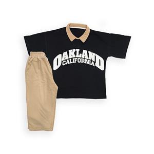 ست تیشرت شلوارک بچگانه پسرانه مدل یقه بلیزری OAKLAND رنگ مشکی