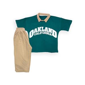 ست تیشرت شلوارک بچگانه پسرانه مدل یقه بلیزری OAKLAND رنگ سبز