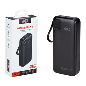 پاوربانک آکو مدل AP-22 ظرفیت ۲۰٬۰۰۰ میلی‌آمپر ساعت با شارژ سریع ۲۲.۵ وات