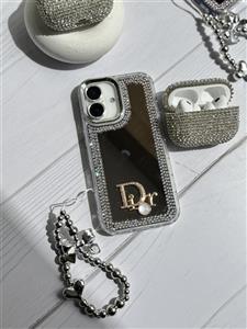 قاب Dior آینه ای دور نگین با آویز قلبی پاپیونی