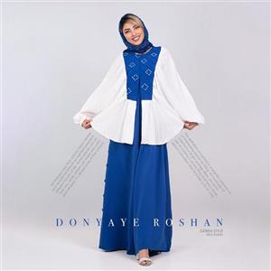 ست تونیک و سرهمی زنانه گره استایل مدل دنیز رنگ آبی کاربنی و سفید