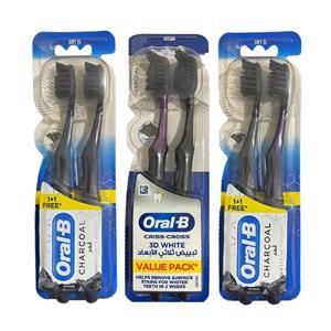مسواک دوقلو نرم اورال بی زغالی Oral-B soft 