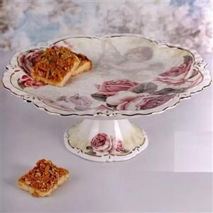 شیرینی خوری دوطبقه لمونژ طرح فرشته و گل رز وارداتی 