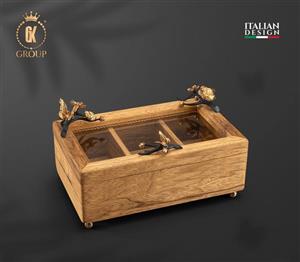 جعبه پذیرایی درب دار مستطیل سه خانه گلدکیش مدل پروانه کد GK829825