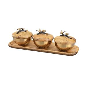 ست قندان سه تایی به همراه سینی گلدکیش مدل باترفلای کد GK829807