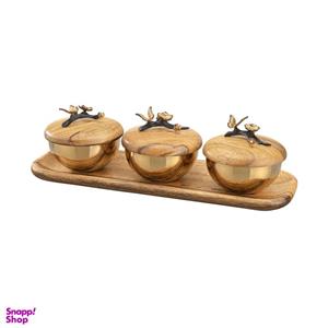 ست قندان سه تایی به همراه سینی گلدکیش مدل باترفلای کد GK829807