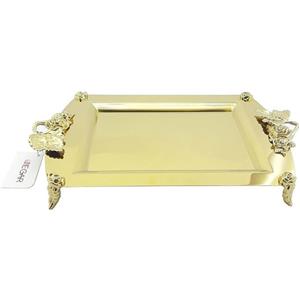 سینی طلایی مستطیلی نگار مدل گل رز سایز کوچک کد 300