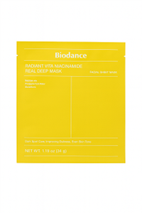 ماسک ورقه‌ای بیودنس مدل Radiant Vita نیاسینامید | روشن‌کننده پوست، کاهش لک، یکدست‌کننده رنگ پوست