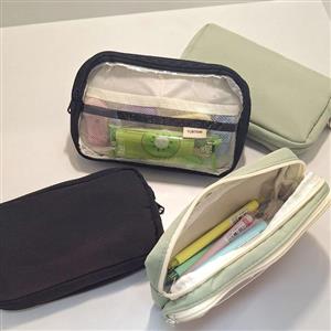 جامدادی ساده دو زیپ با جیب طلقی