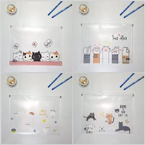 پوشه زیپی شفاف طرح گربه سایز آ۴