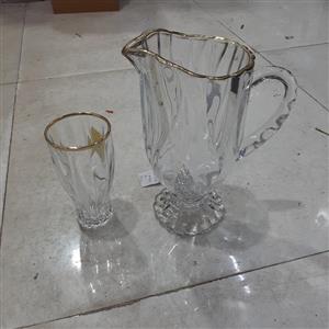 سرویس پارچ و لیوان کریستال وارداتی لب طلای هلندی 7پارچه مدل بامبو 