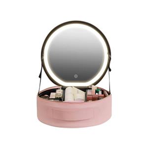 کیف لوازم آرایشی با آینه چراغ دار لمسی صورتی گرین لاین مدل Green Lion Makeup Organizer Pro