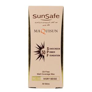 کرم ضد آفتاب فاقد چربی رنگی (بژ عاجی ان سی 10) همراه با پرایمر اس پی اف 50 مات کننده 12ساعته مناسب انواع پوست 40 میل سان سیف