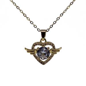 گردنبند قلب بالدار نگینی طلایی زنانه کد 1007