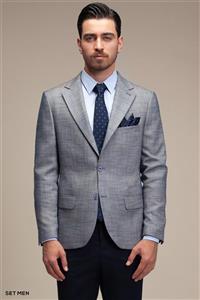 کت تک مردانه یقه انگلیسی چهارخانه نیم آستر دو دکمه