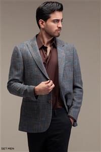 کت تک مردانه چهارخانه یقه بلیزر دودکمه دوچاک