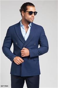 کت تک مردانه دبل برست یقه بلیزر دو چاک شش دکمه