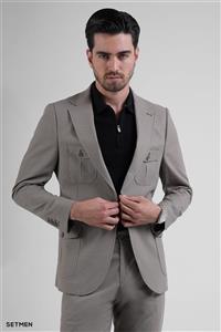 کت تک مردانه نیم آستر لینن سافاری