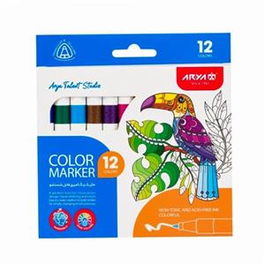 ماژیک رنگ امیزی قابل شستشو 12 رنگ مقوایی آریا