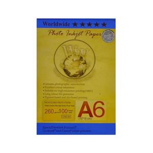 کاغذ عکس ورلدواید مدل Glossy سایز A6 بسته 100 عددی