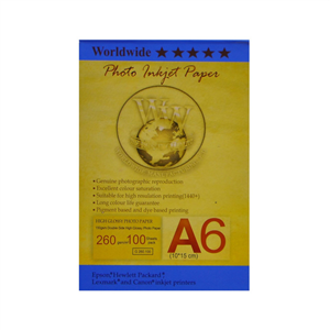کاغذ عکس ورلدواید مدل Glossy سایز A6 بسته 100 عددی