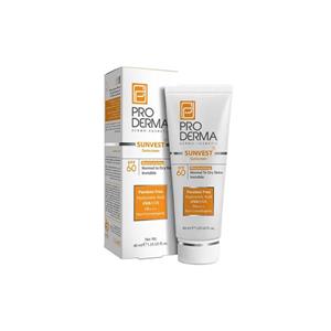 کرم ضدآفتاب SPF60 مناسب پوست‌های نرمال تا خشک فاقد رنگ حجم 40 میل پرودرما