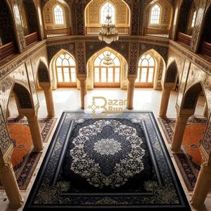فرش ماشینی 700 شانه تراکم 2550 طرح تندیس سرمه ای