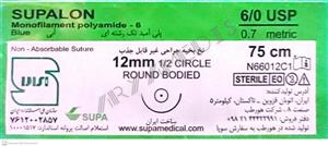 نخ و سوزن جراحی نایلون 6/0 راند سوزن 12 (غیر قابل جذب مصنوعی سوپا)(بسته 36 عددی)