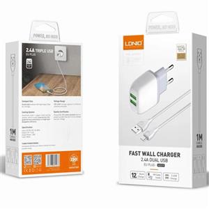 شارژر دیواری 2.4 آمپری الدینیو مدل A2219کابل تایپ سی