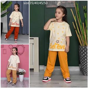 تیشرت شلوار بیسکویتی دخترانه کد 3001 سایز 35 تا 50
