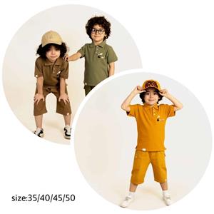 تیشرت یقه دار قطار گلدوزی شده شلوارک کتان کد 2006 سایز 35 تا 50
