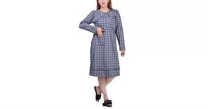 پیراهن آستین بلند زنانه چهارخانه جلو دکمه کد 103