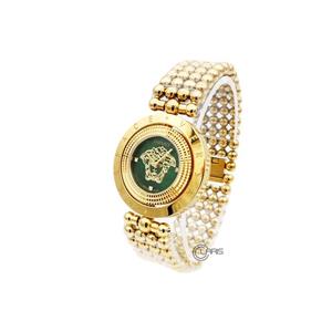 ساعت ورساچه VERSACE زنانه بند توپی قاب چرخان طلایی صفحه سبز