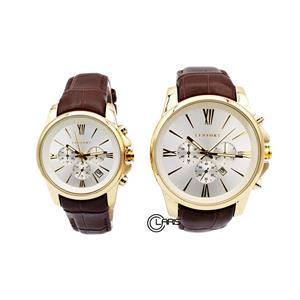 ساعت لدفورت LEDFORT ست مدل MK-1125L طرح سه موتور بند قهوه ای صفحه سفید