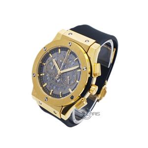 ساعت مردانه HUBLOT هابلوت کرنوگراف سه موتور فعال قاب طلایی اسکلتون