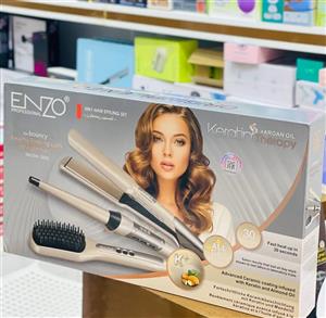 ست سه تیکه کراتین اتو مو ، برس حرارتی و فرکننده مخروطی مدل EN-3885 انزو بژ