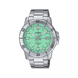 ساعت مچی کاسیو مردانه فلزی نقره ای صفحه سبز MTP-VD01D-3E1V