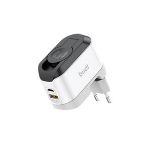 شارژر دیواری بودی مدل Budi AC330WEW با خروجی USB و USB-C و شارژر بی سیم ساعت توان 20 وات