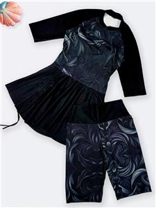 مایو اسلامی زنانه نیمه پوشیده شیک دو تیکه دامنی اسپیدو ( Speedo ) مشکی و طوسی رنگ